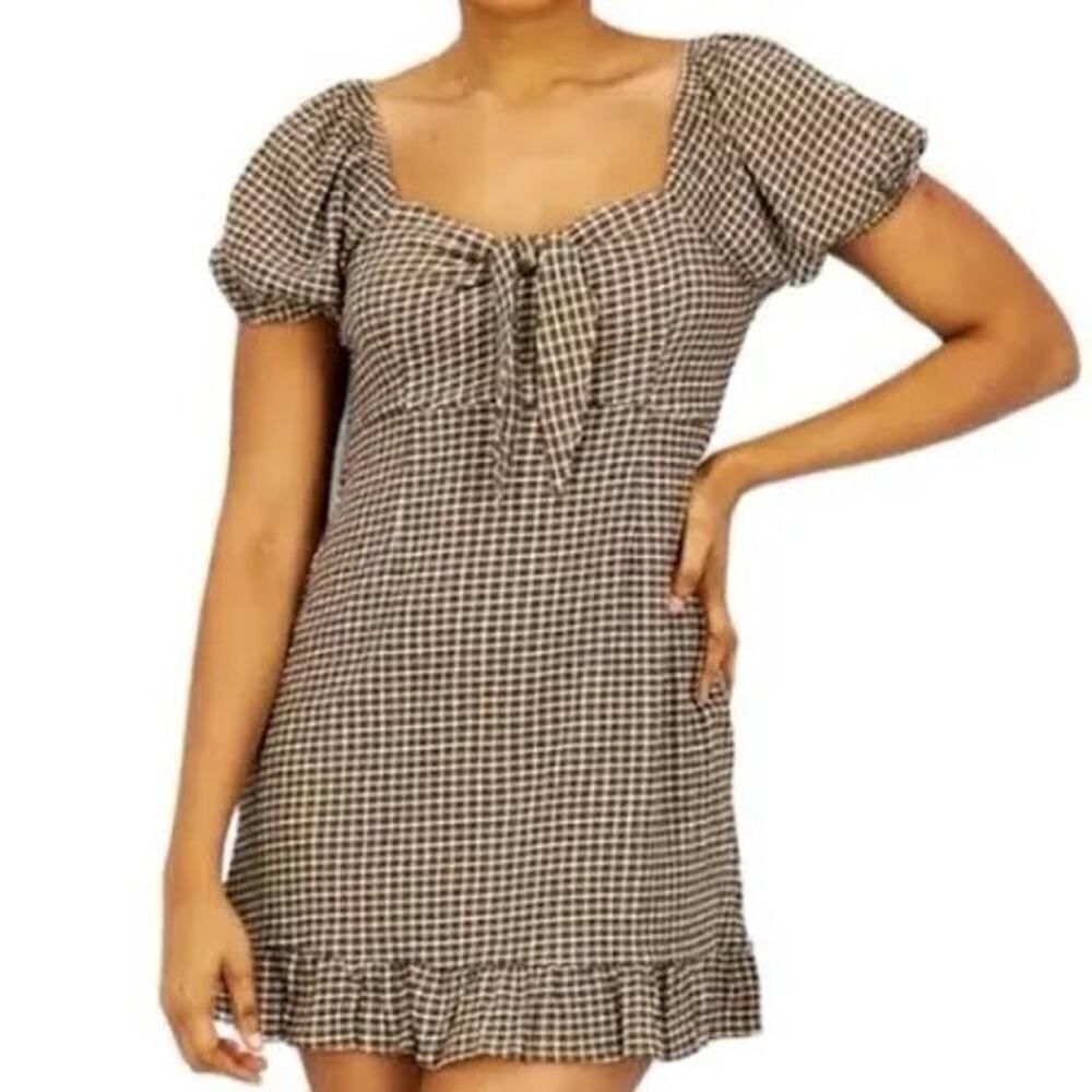 Sanctuary Brown Plaid‎ Dress with bow size XL
